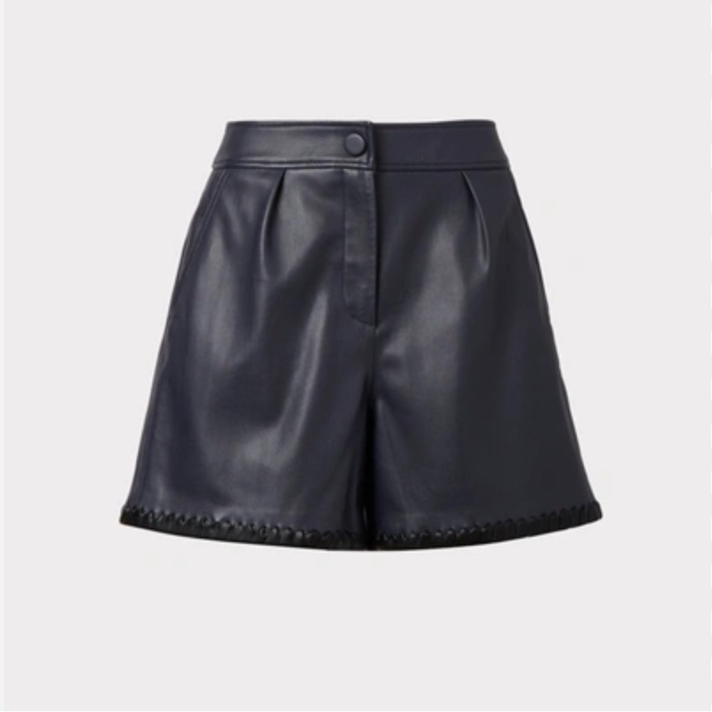 MILLY Yohanna Faux Leather Crochet‎ Short High Waist In Navy Black - Women’s 8